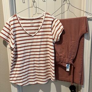 💰 5/$20!! Sonoma mauve and White Striped V-Neck Top sz XL women’s